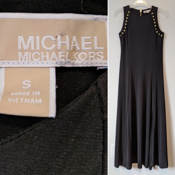 MICHAEL KORS Black Studded Maxi Dress w Slits - Picture 1 of 6